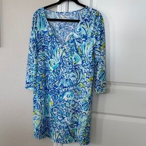 Lilly Pulitzer Blue and Green Floral Swim Cover-Up